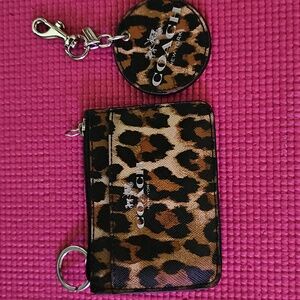 Coach leopard mini wallet with purse charm